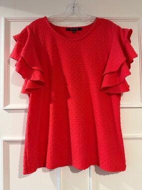 Coral Ruffle Sleeve Textured Women's Blouse Top Size Large